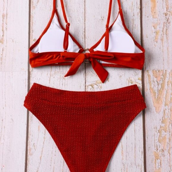 Rust brown retro bikini two piece swim suit two tone small medium gold - Picture 4 of 4